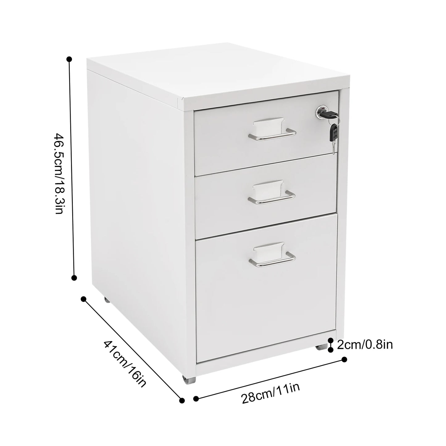 Bymaocar 3-Tier Vertical Cold-Rolled Steel Mobile File Cabinet With Lock