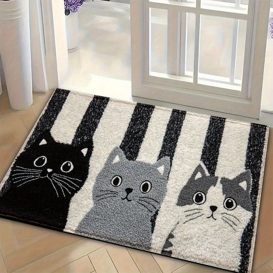 Striped Cartoon Cat Doormat Waterproof Living Room Floor Mat