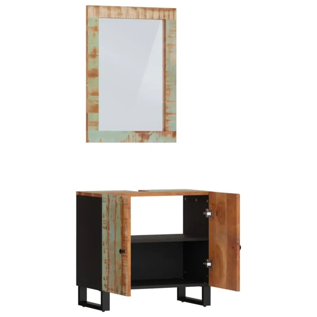 Rustic Reclaimed Wood Bathroom Vanity Cabinet And Mirror