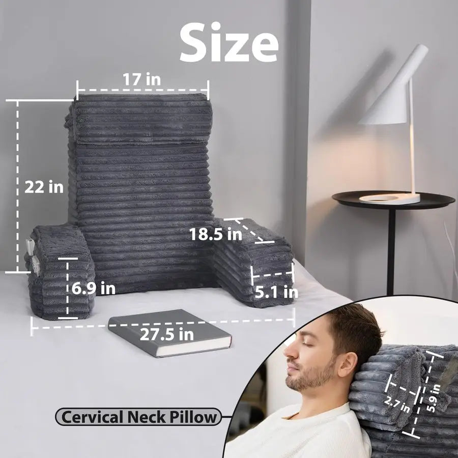 Leather Reading Pillow With Armrests Back Support For TV