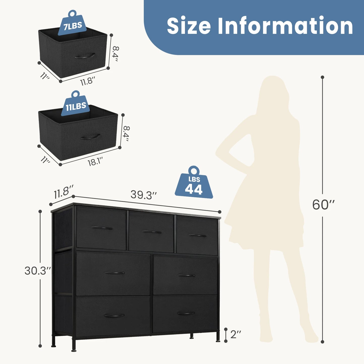 JHK Dresser With 7 Fabric Drawers Organizer Storage Cabinet For Bedroom