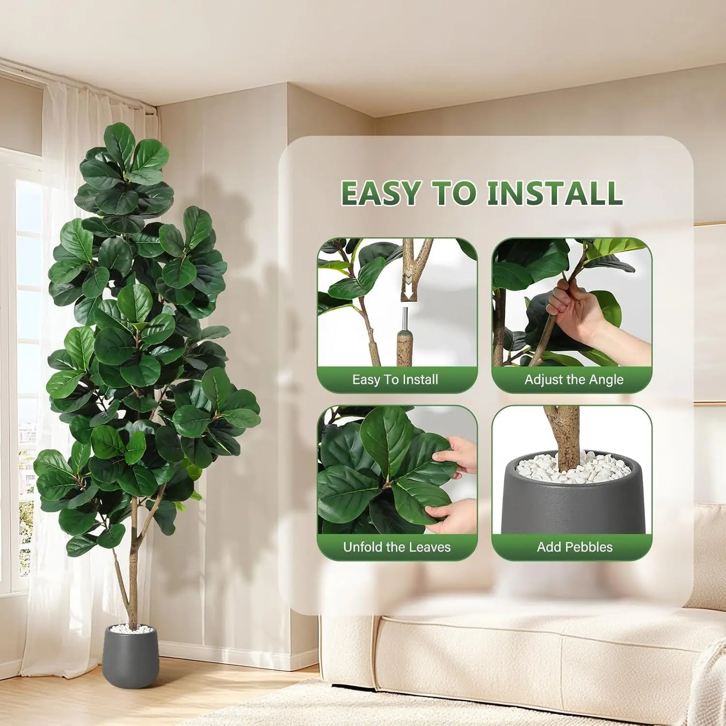 HiMIS Fiddle Leaf Fig Tree Artificial Lyrata Planter Pot