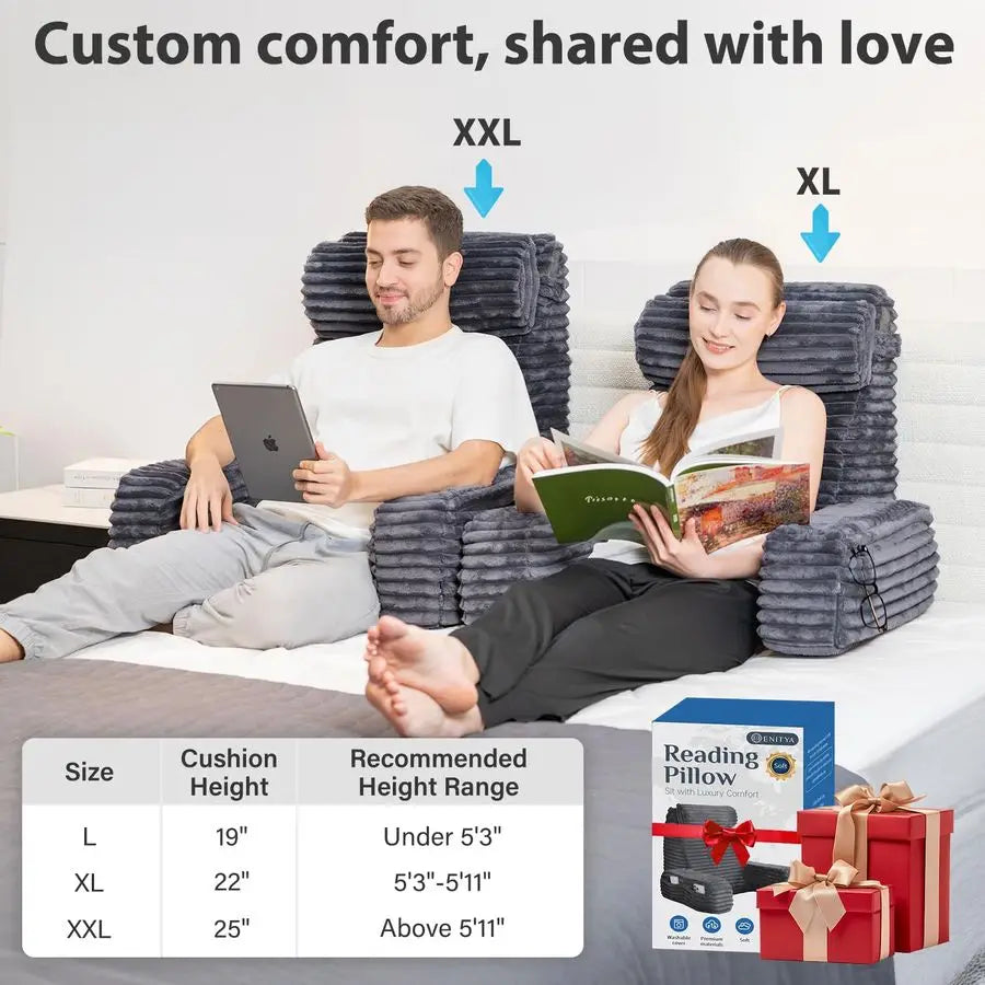 Leather Reading Pillow With Armrests Back Support For TV