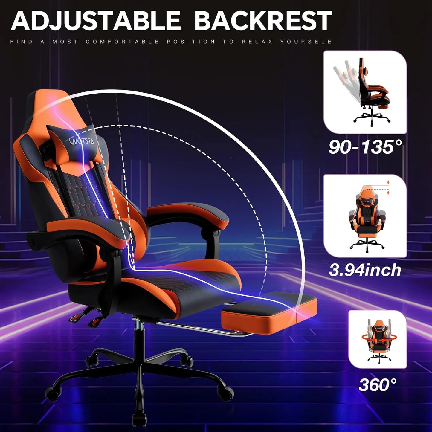 Ergonomic Gaming Chair With Footrest And Adjustable PVC Leather Headrest
