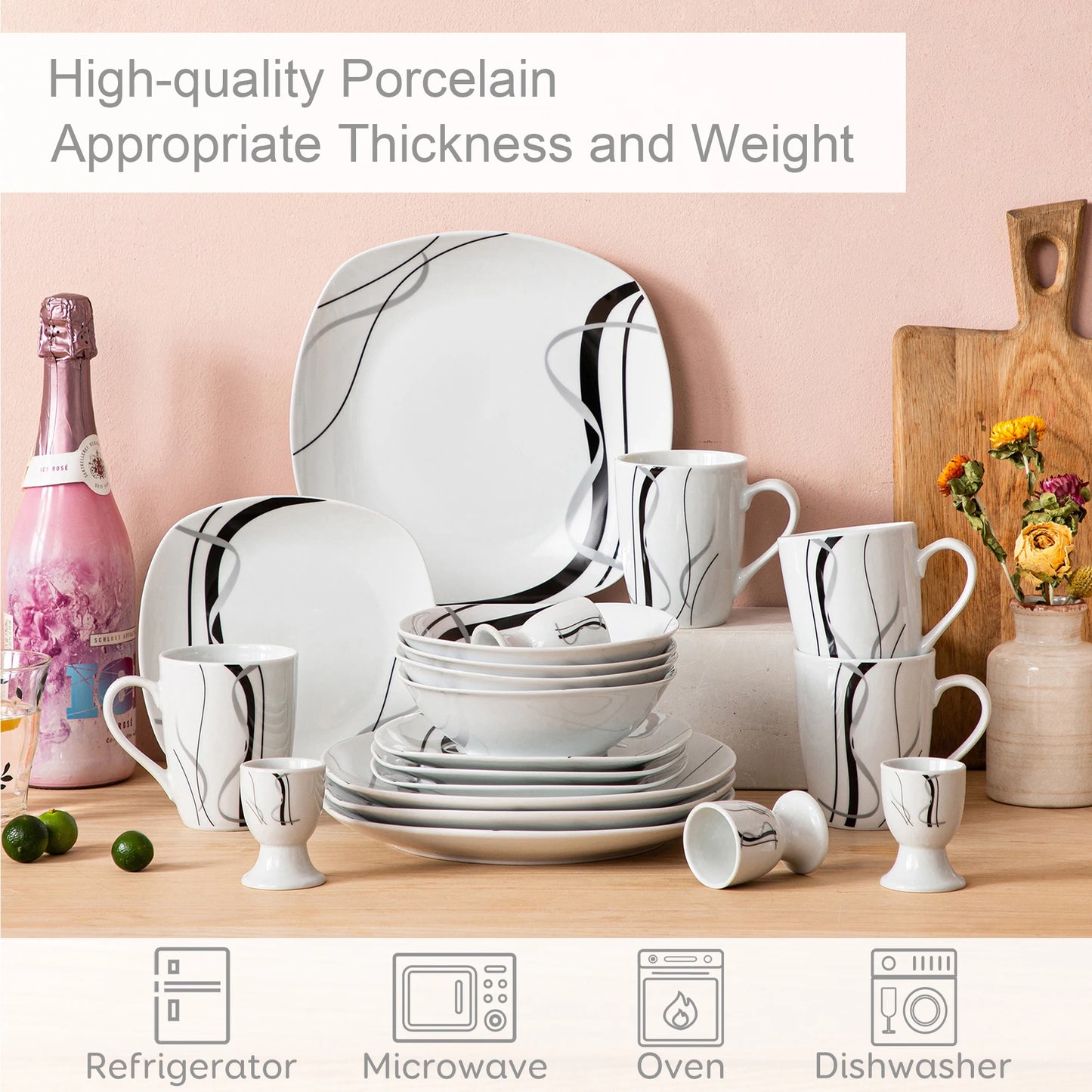 MALACASA Fiona Porcelain Dinnerware Set 7-9 People