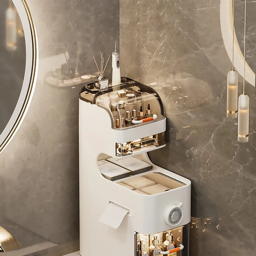 Narrow Bathroom Floor Cabinet With Tissue Box And Wheels