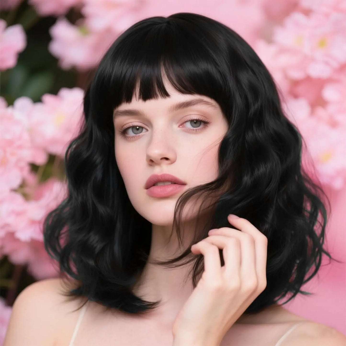 Synthetic Curly Wavy Bob Wig With Bangs For Women Everyday