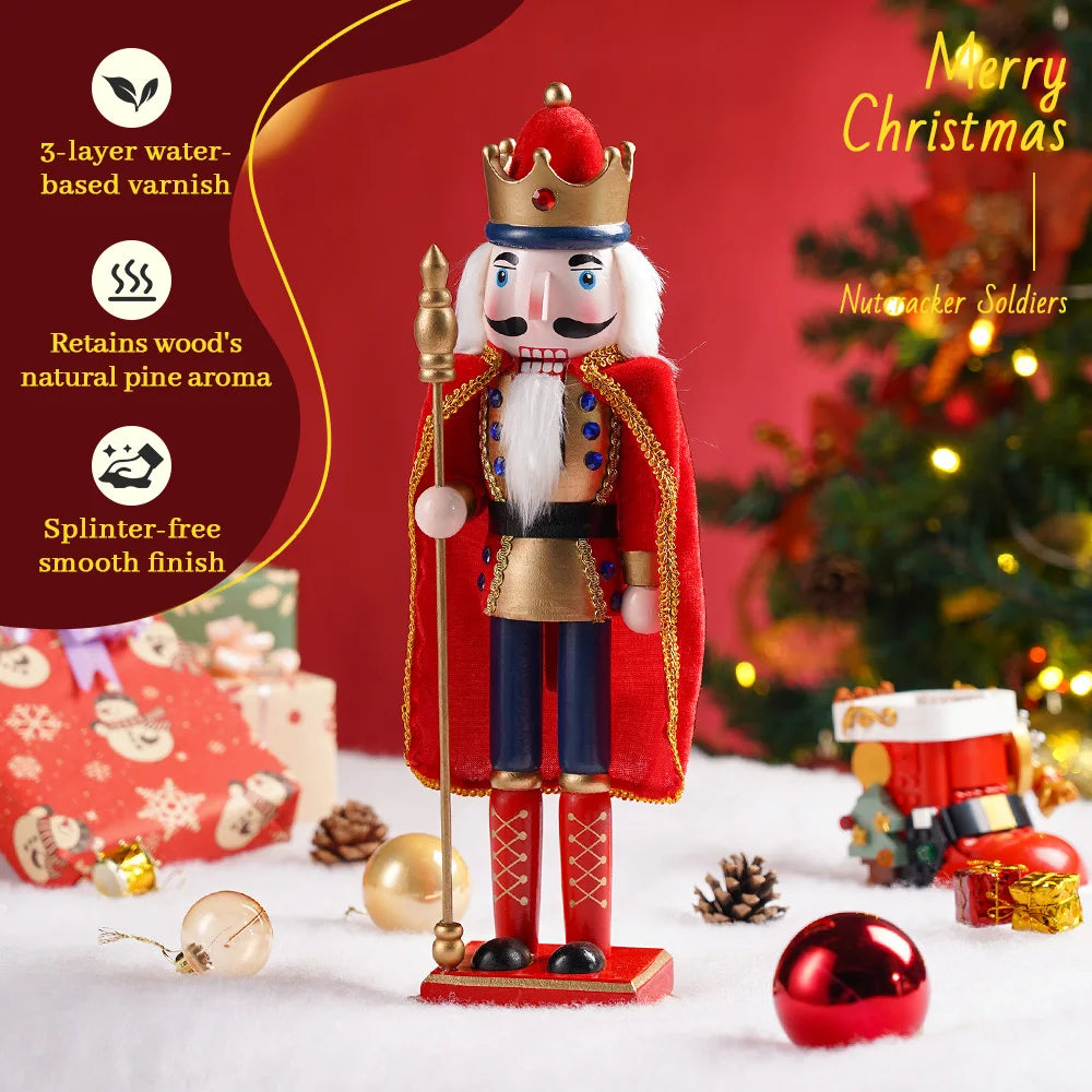 Majestic King Nutcracker Soldier With Cloak Festive Wooden Statue