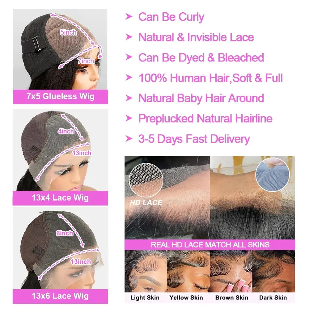 TEENCOOL Glueless Body Wave Lace Front Wig 100% Human Hair