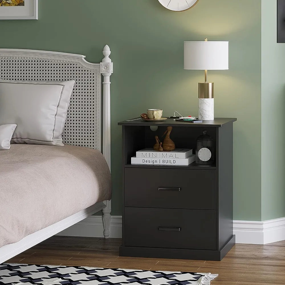 ANGDUO Nightstand With Charging Station And Storage Drawers