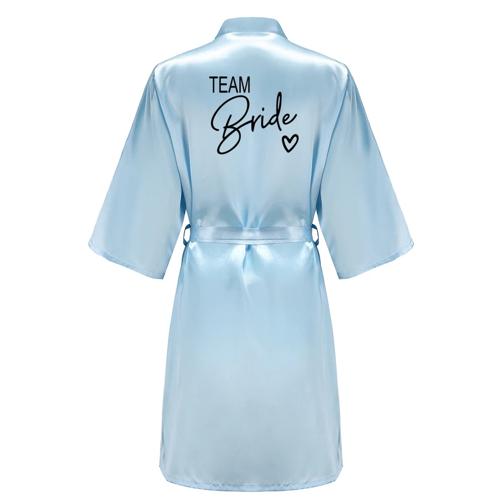 Wedding Party Team Bride Robe With Black Letters Kimono Satin Pajamas Bridesmaid Bathrobe SP003