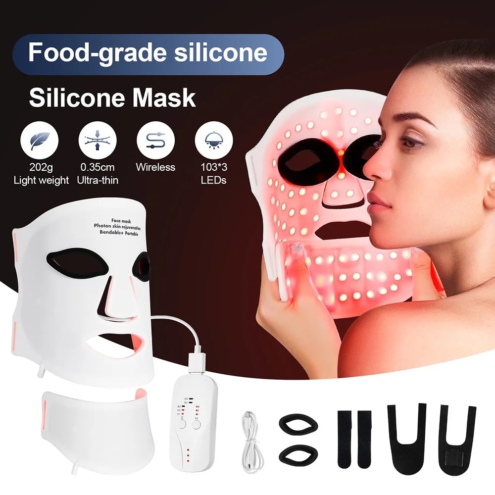 Foreverlily Silicone LED Facial Mask With Neck For Light Therapy