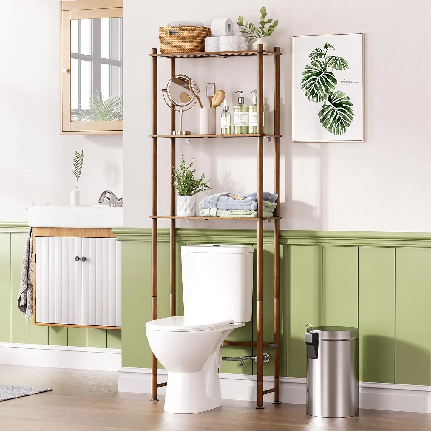 XIUWO Over Toilet Storage Bamboo 3-Tier Organizer Rack