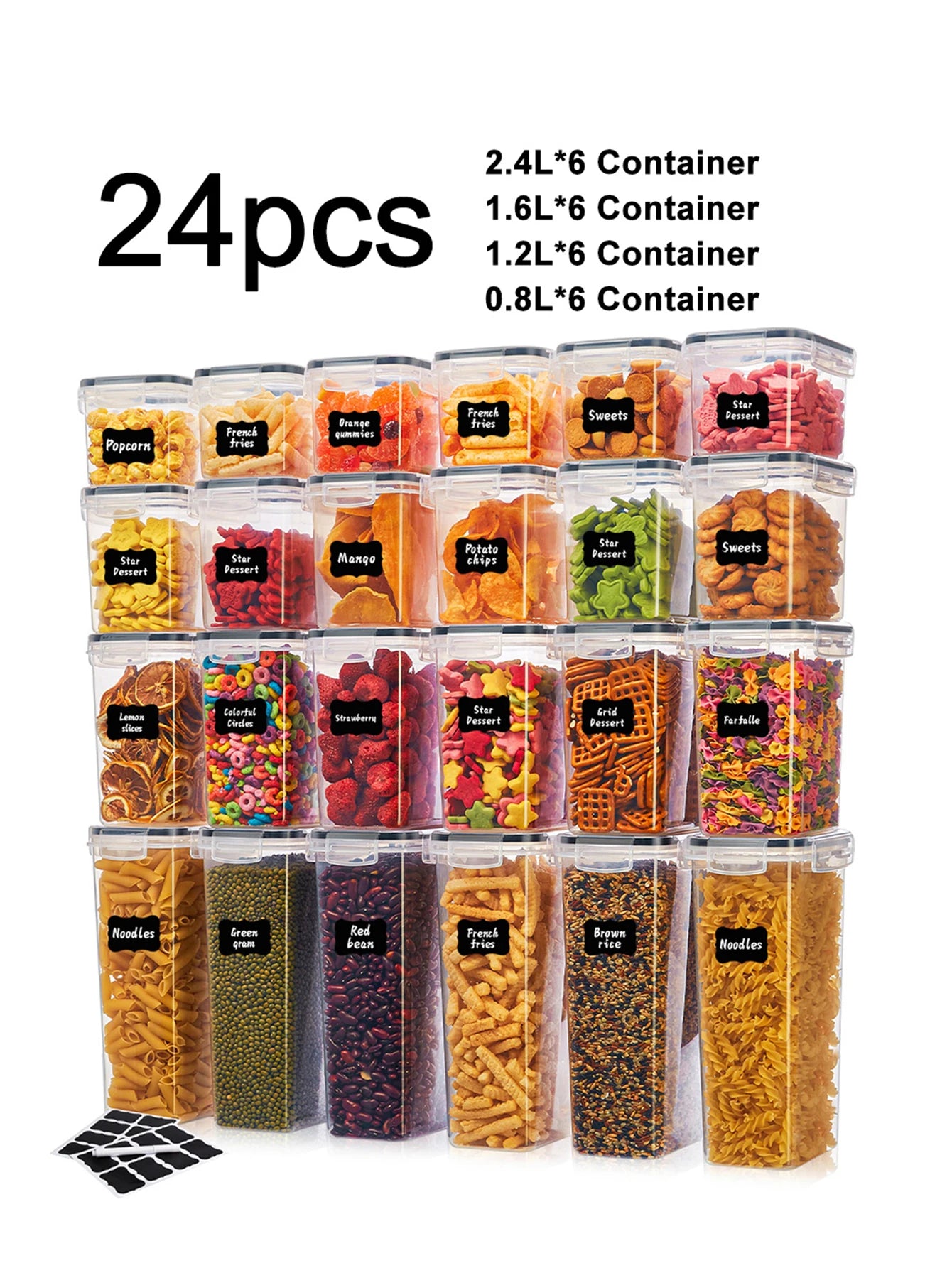 Airtight Food Storage Set With Labels For Flour Grains Spices