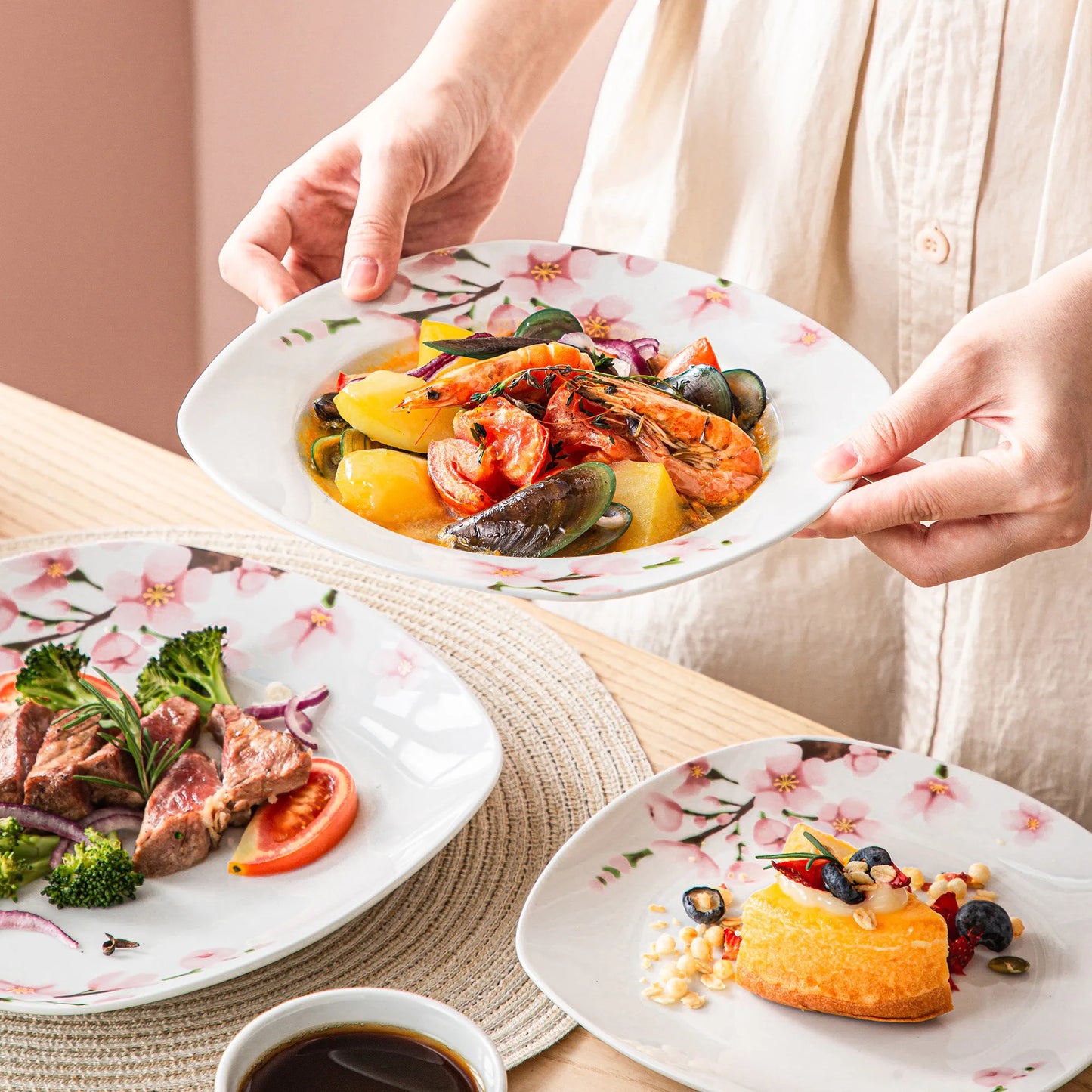 MALACASA Annie Porcelain Dinner Set Floral Ceramic Dinnerware
