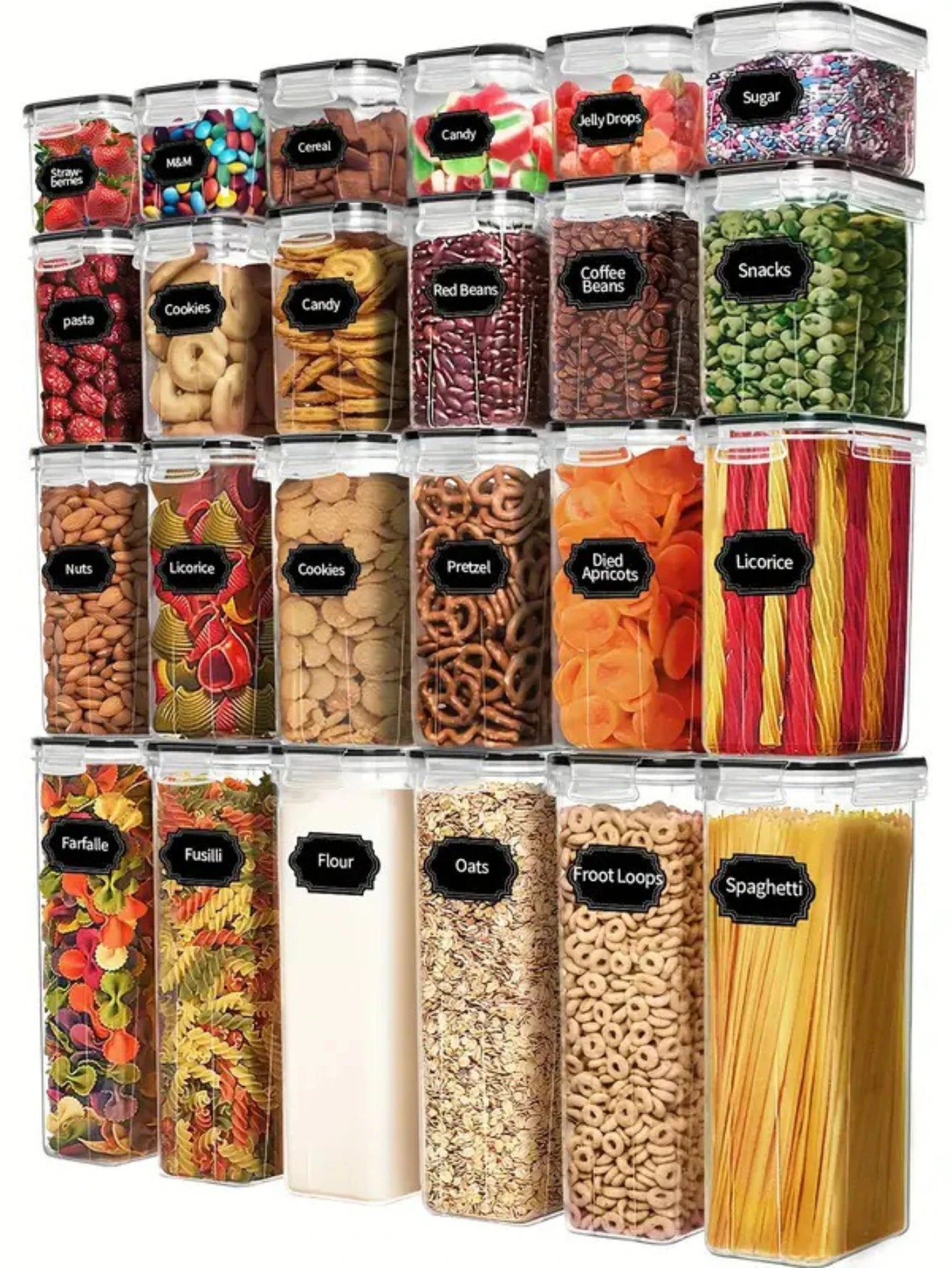 Airtight Food Storage Set With Labels For Flour Grains Spices