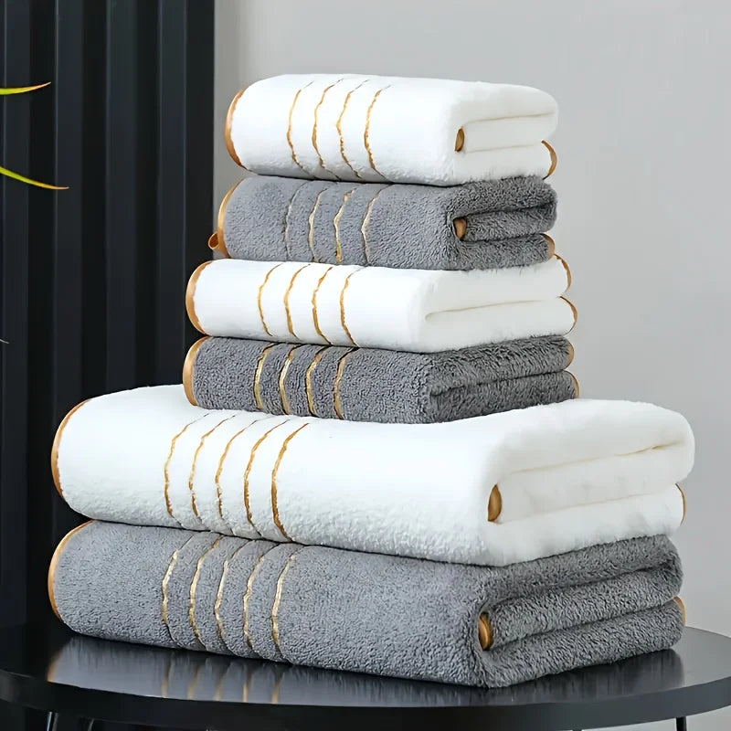 6 Piece Bath Towel Set Polyester Towels Soft Absorbent
