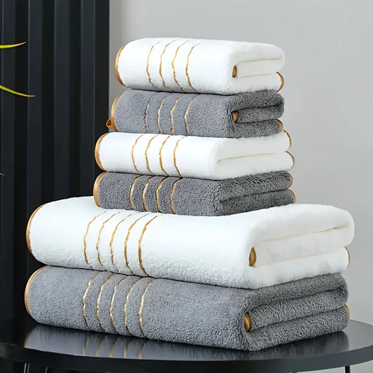 6 Piece Bath Towel Set Polyester Towels Soft Absorbent