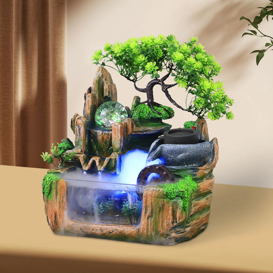Rockery Water Fountain Indoor Tabletop Decor With LED Light And Mist