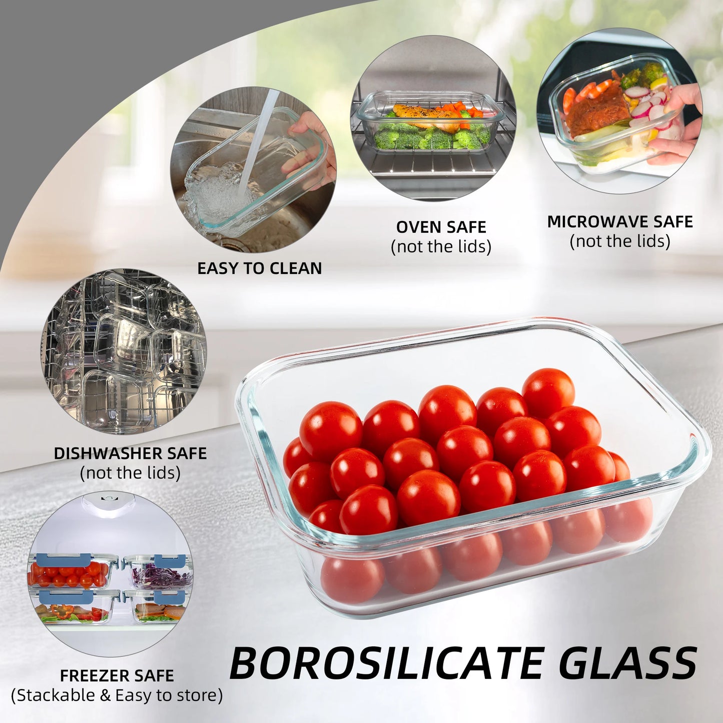 Glass Food Storage Containers Set Leakproof Airtight BPA Free Microwave Safe