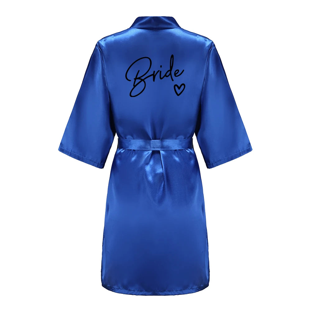 Wedding Party Team Bride Robe With Black Letters Kimono Satin Pajamas Bridesmaid Bathrobe SP003