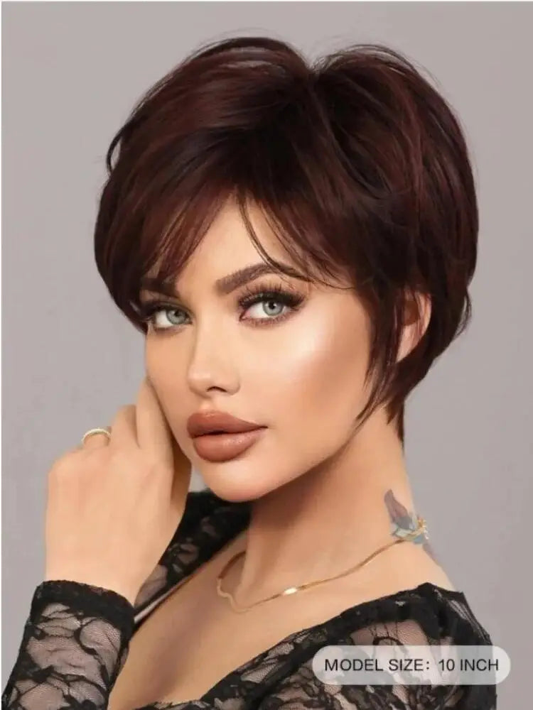 Short Elf Cut Wig With Bangs For Women Synthetic Daily Wear
