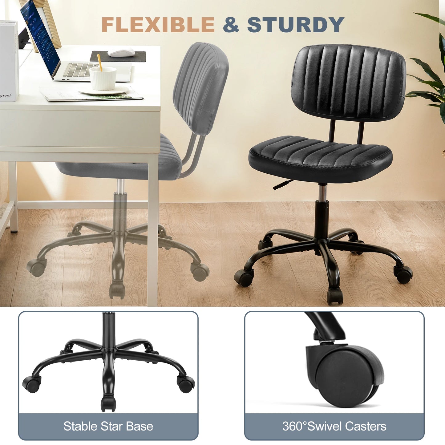 JHK Armless Office Chair With Lumbar Support PU Leather