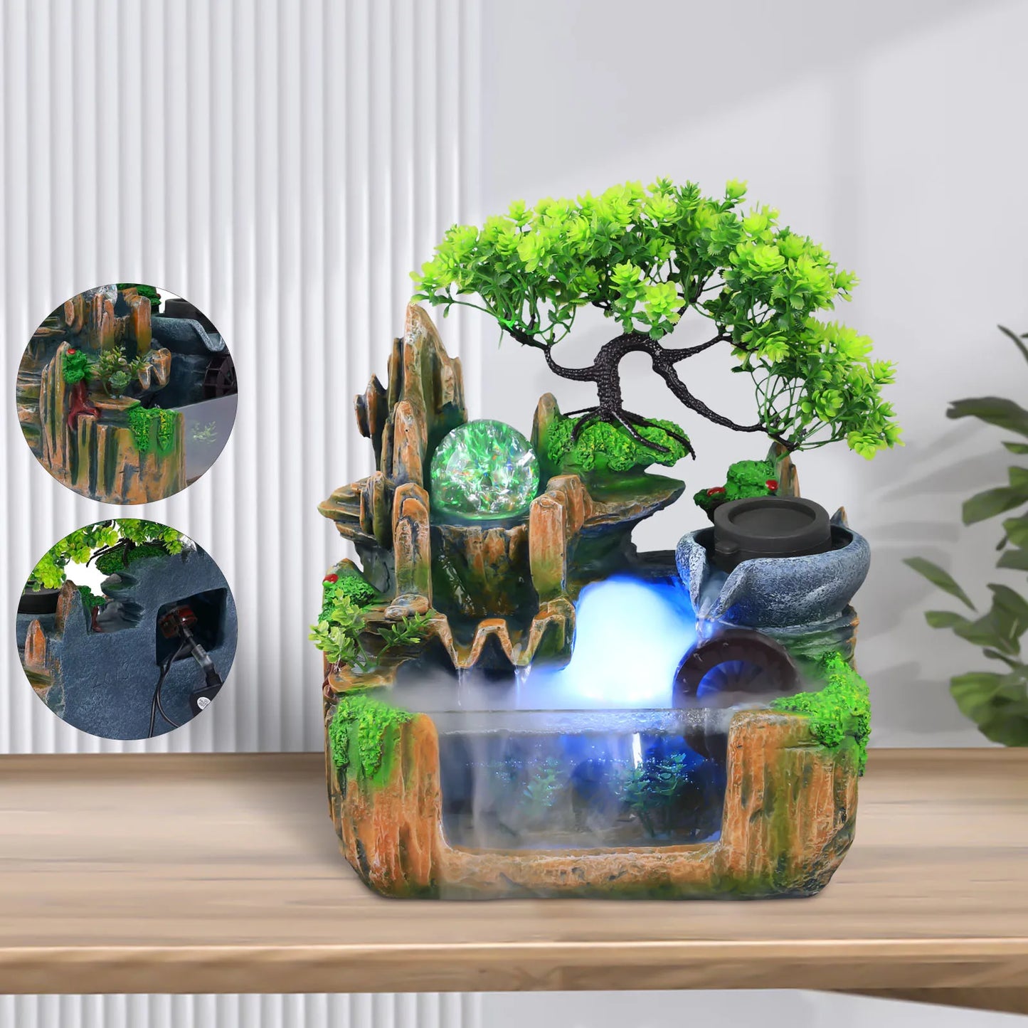 Rockery Water Fountain Indoor Tabletop Decor With LED Light And Mist