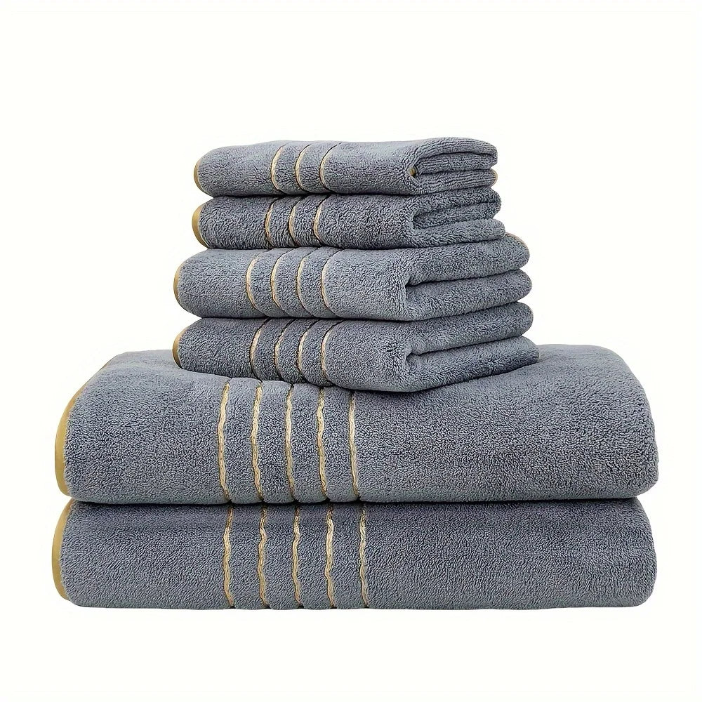 6 Piece Bath Towel Set Polyester Towels Soft Absorbent