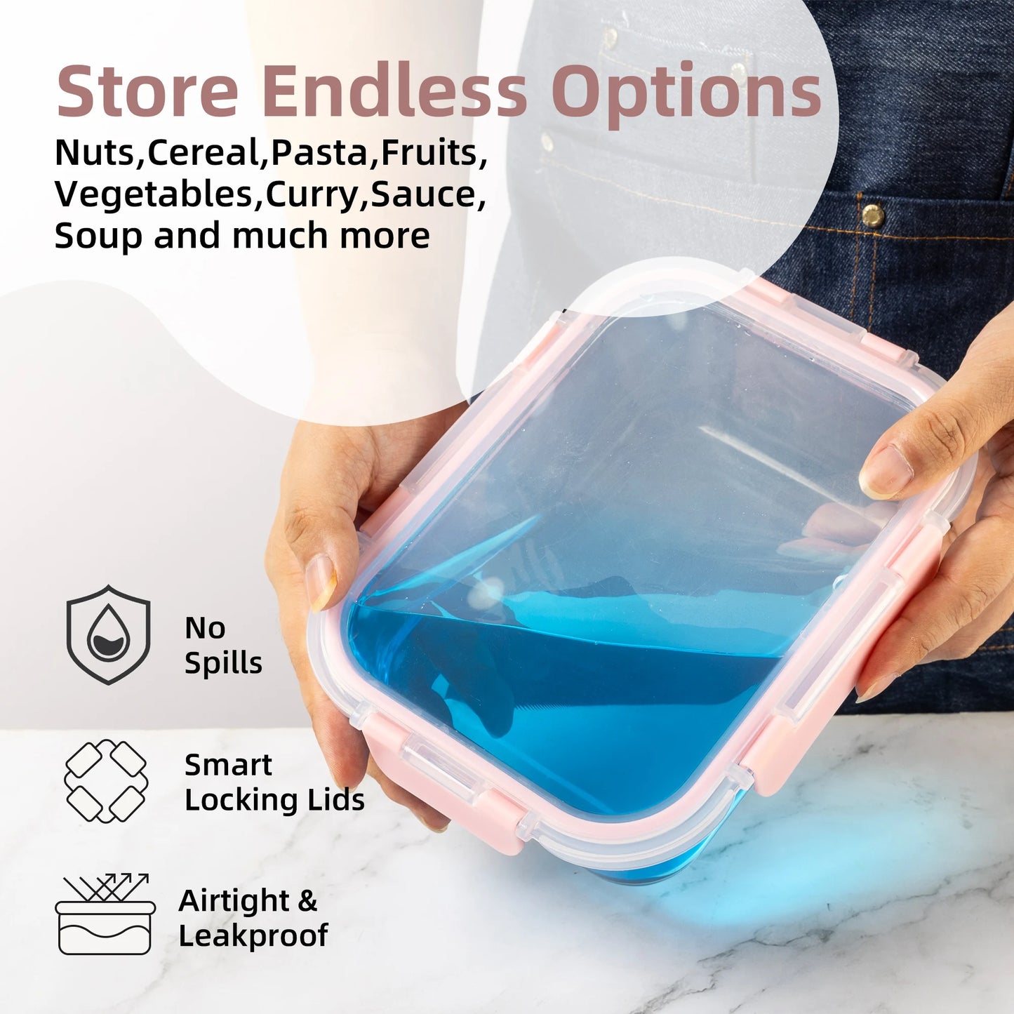 Glass Food Storage Containers Set Leakproof Airtight BPA Free Microwave Safe