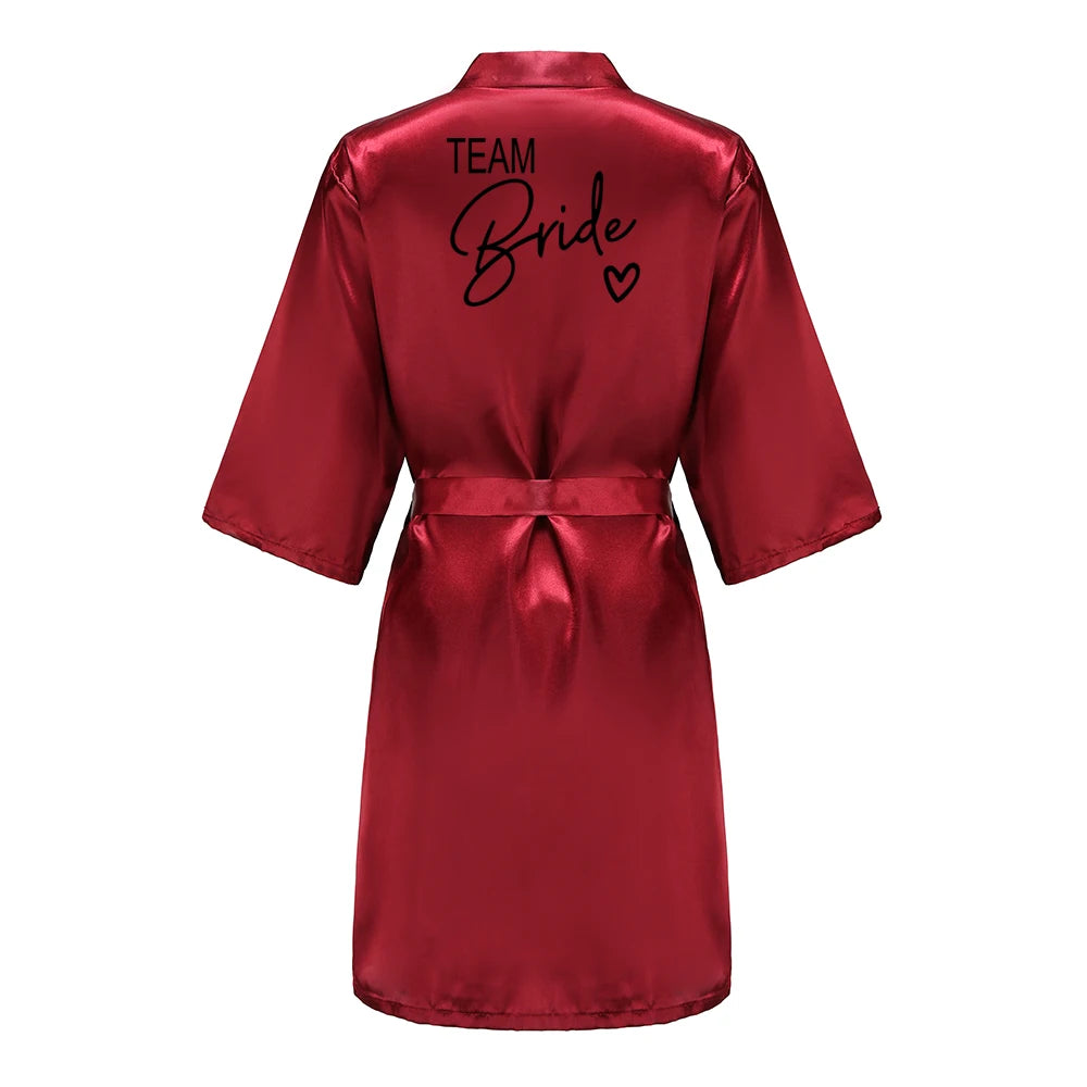 Wedding Party Team Bride Robe With Black Letters Kimono Satin Pajamas Bridesmaid Bathrobe SP003