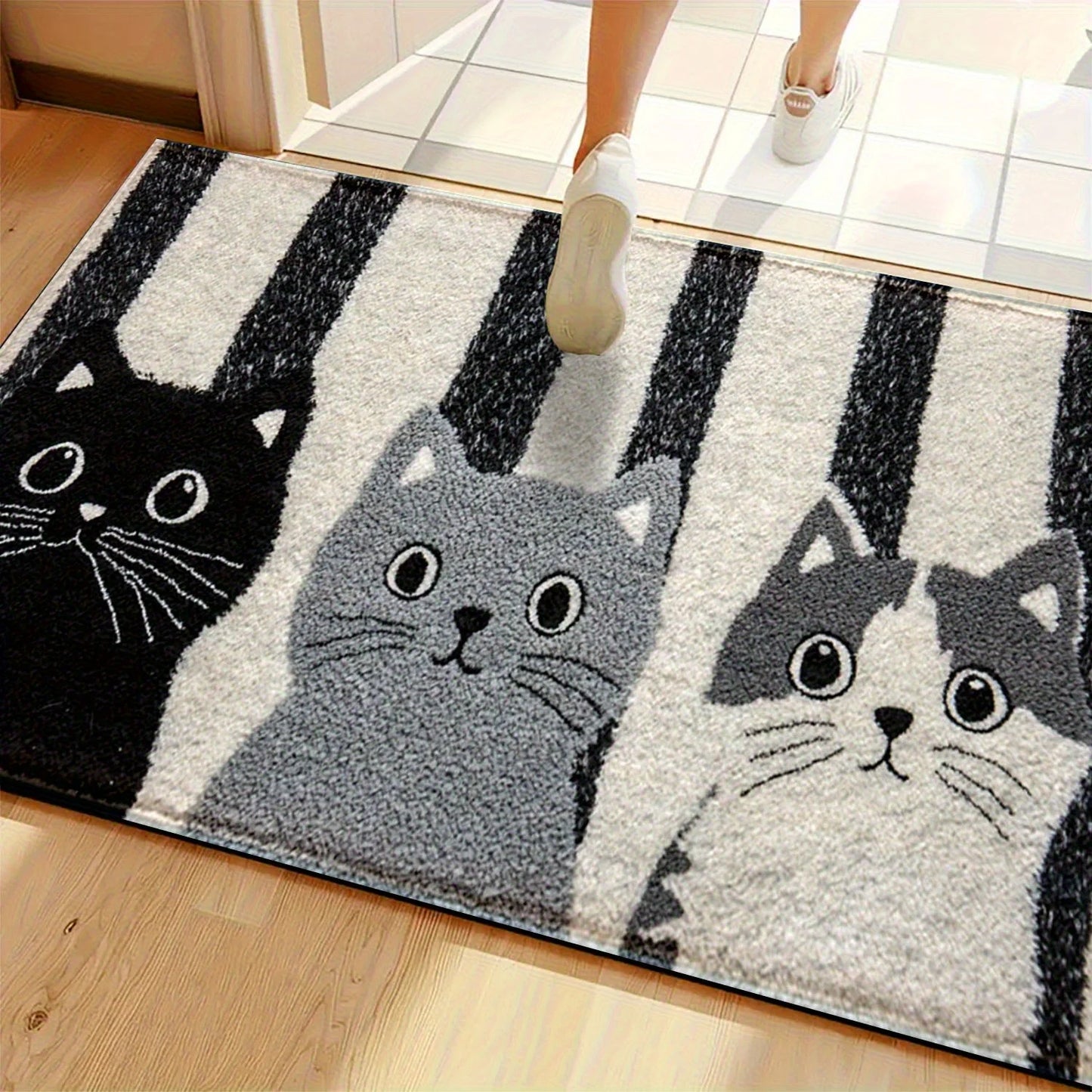 Striped Cartoon Cat Doormat Waterproof Living Room Floor Mat