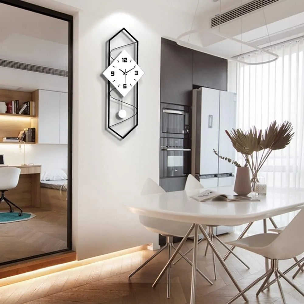 Swing Quartz Silent Wall Clock Modern Metal Pendulum Hook