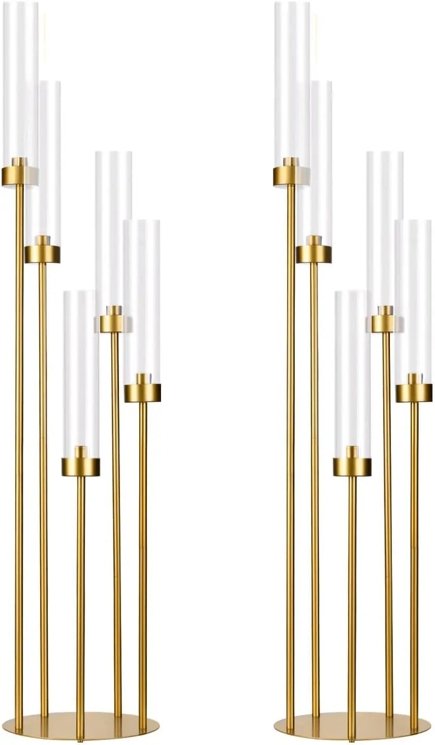 VINCIGANT 2 Pack Floor Candelabra 5 Arm Candle Holder With Acrylic Lampshade