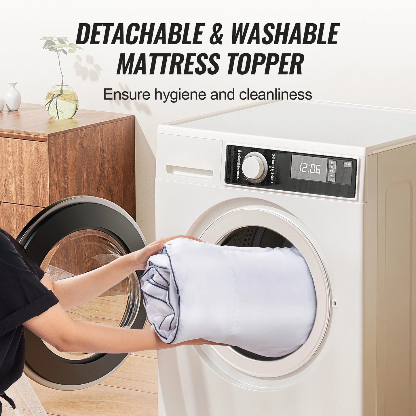 NONECN Memory Foam Mattress Topper With Fiber Fill For Pressure Relief