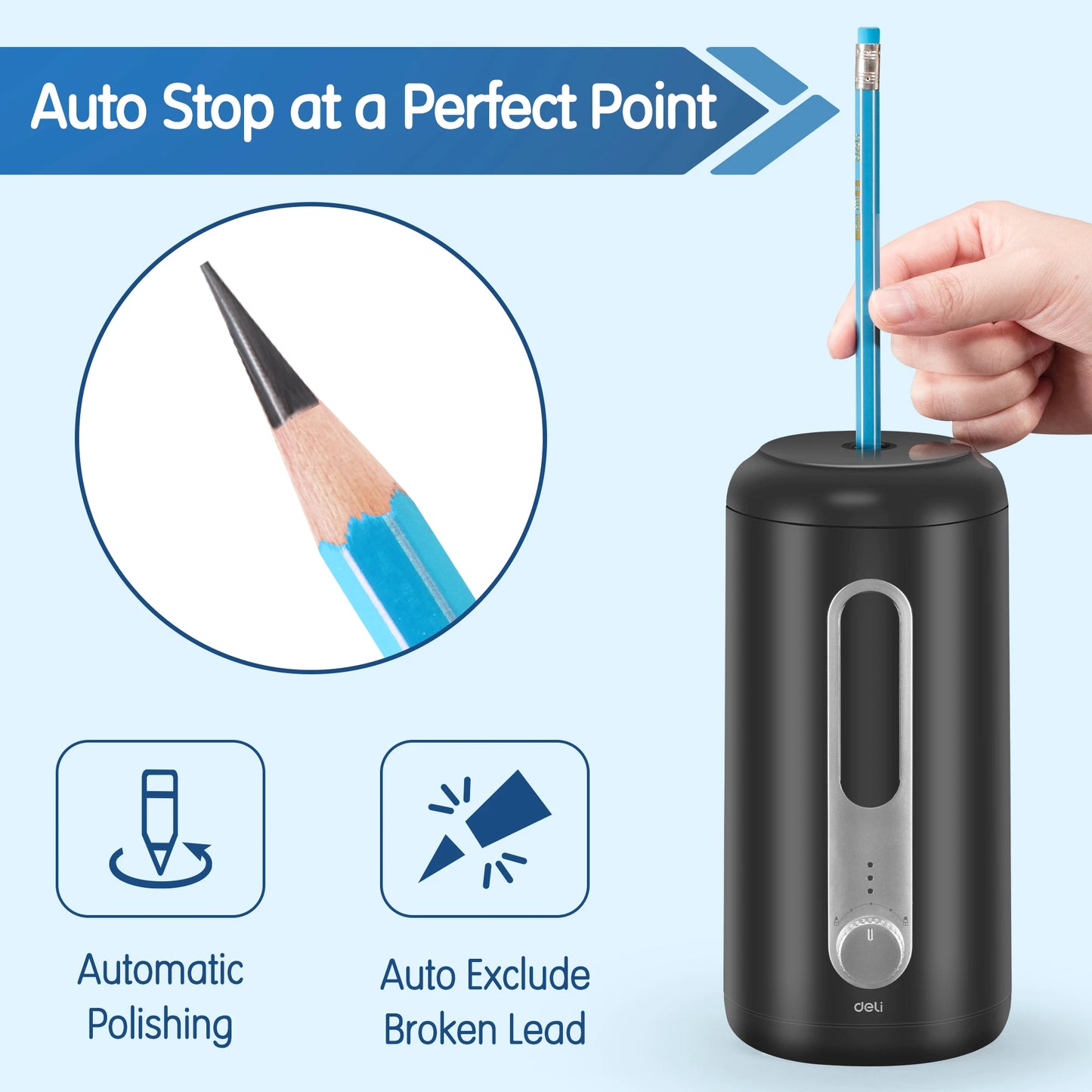 Deli Electric Pencil Sharpener Fully Automatic Auto In Out