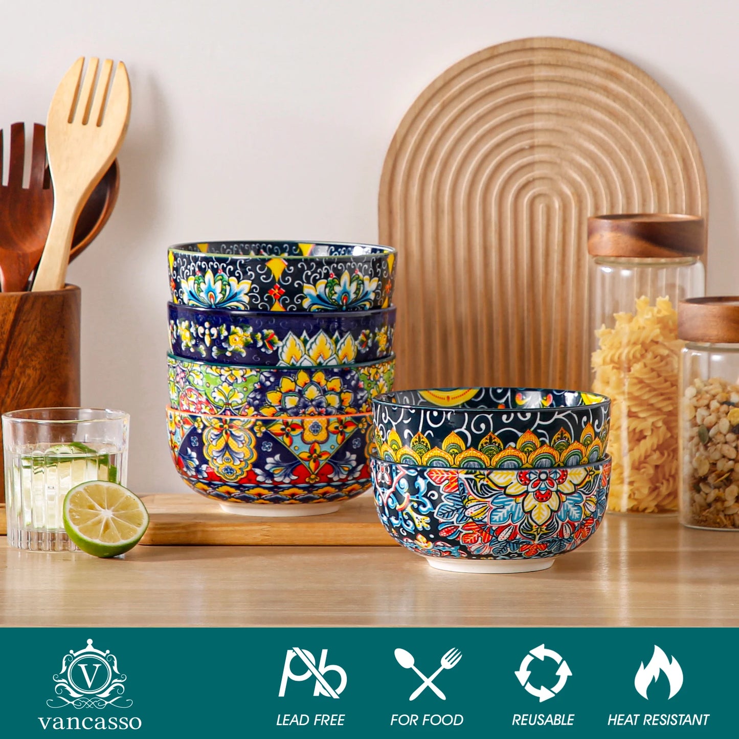 Malacasa Ceramic Cereal Bowls Set For Salad Pasta Rice