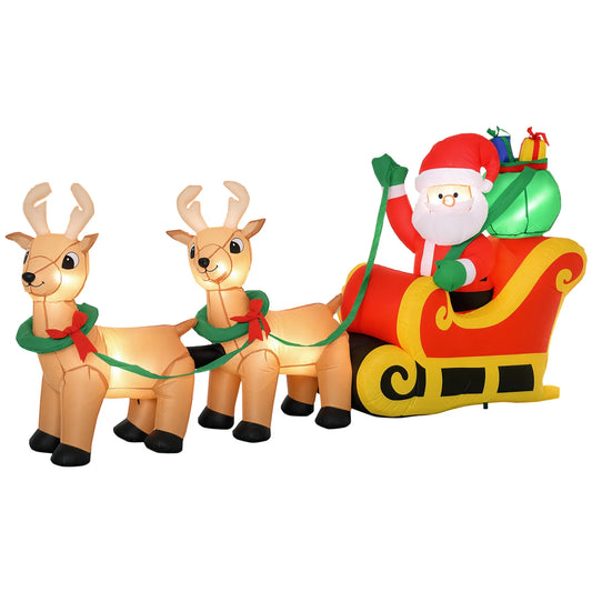 HOMCOM Inflatable Christmas Santa Sleigh Outdoor Display With LED Lights