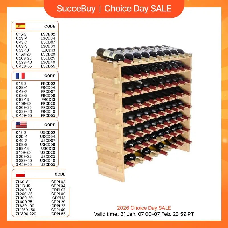 SucceBuy 8 Tier Stackable Bamboo Wine Rack Free Standing