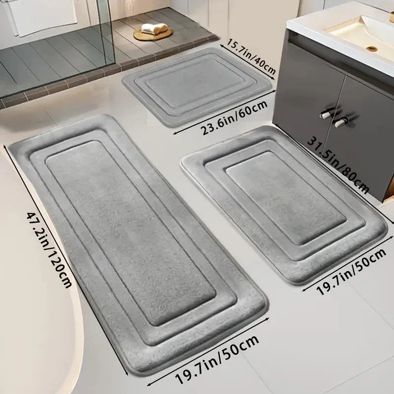 NONECN 3 Piece Absorbent Bath Mats Non Slip Memory Foam