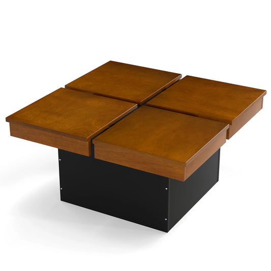 HOMASIS Wood Veneer Coffee Table Split Top Recessed Base