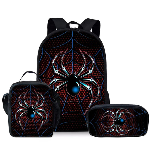 Spider Pattern Three Piece School Backpack Set for Kids
