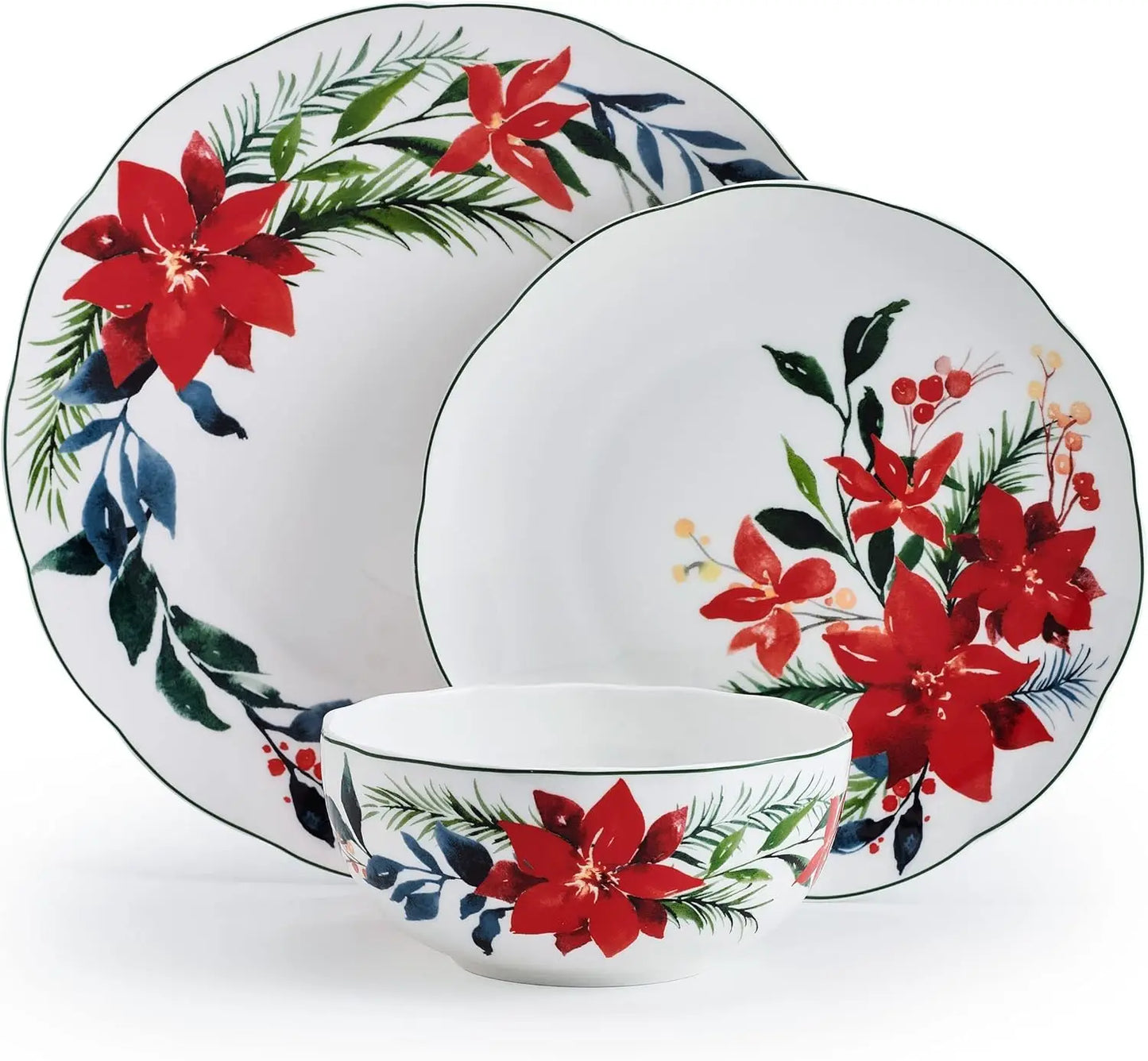 Merry Poinsettia Bone China Dinnerware Set Service for 4