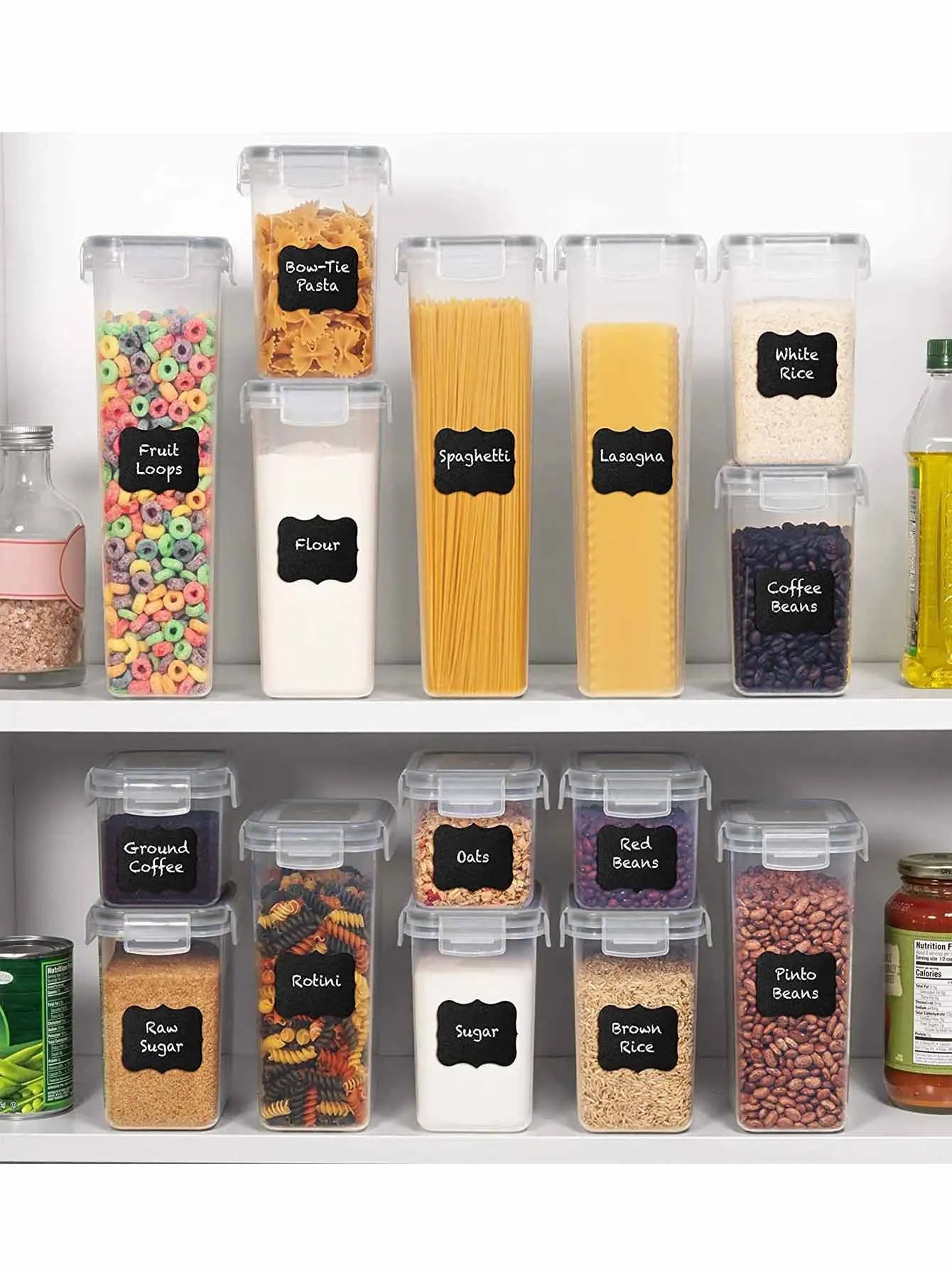 Airtight Food Storage Set With Labels For Flour Grains Spices
