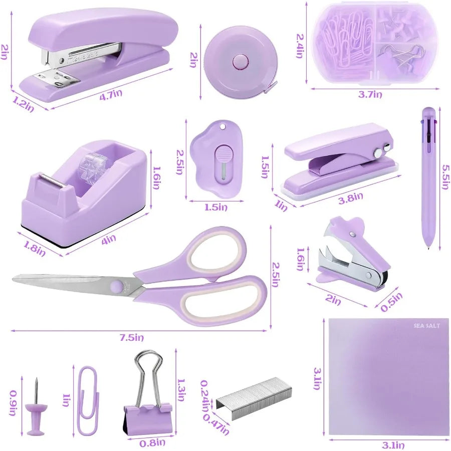 High-concerned Desk Accessory Kit With Stapler, Tape Dispenser, Ballpoint