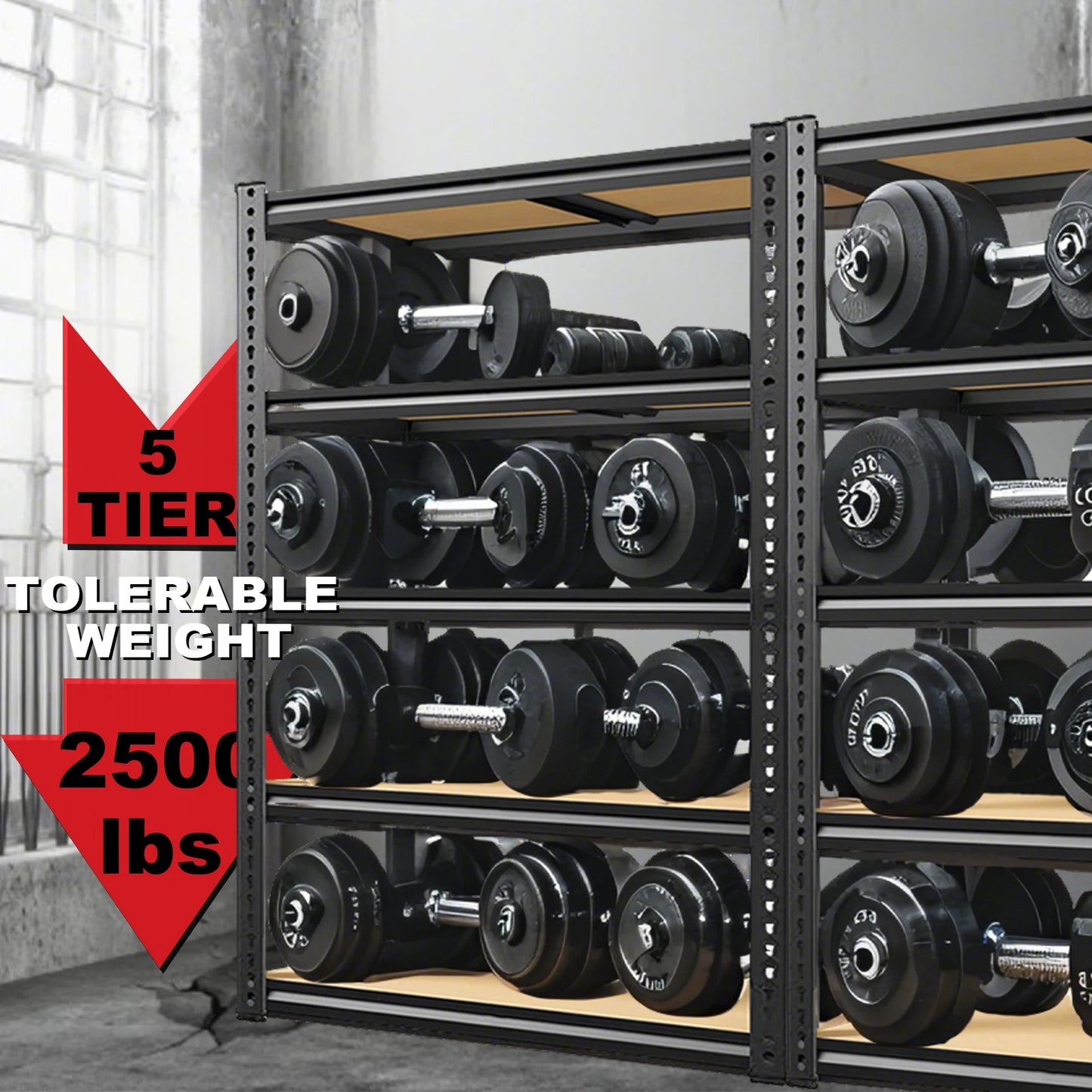 Five Tier Garage Shelving Unit Heavy Duty Adjustable Storage Rack
