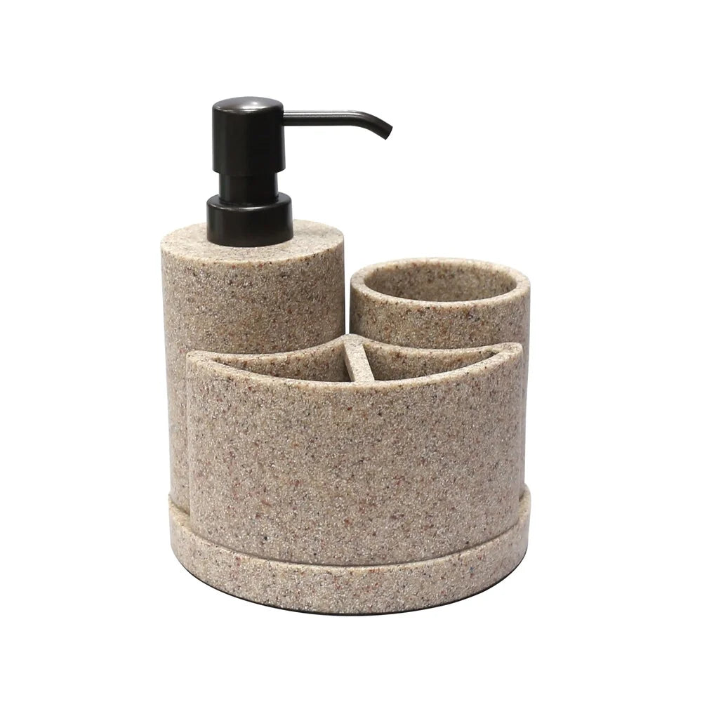 Sandstone 3 Piece Bath Accessory Set Soap Pump Holder