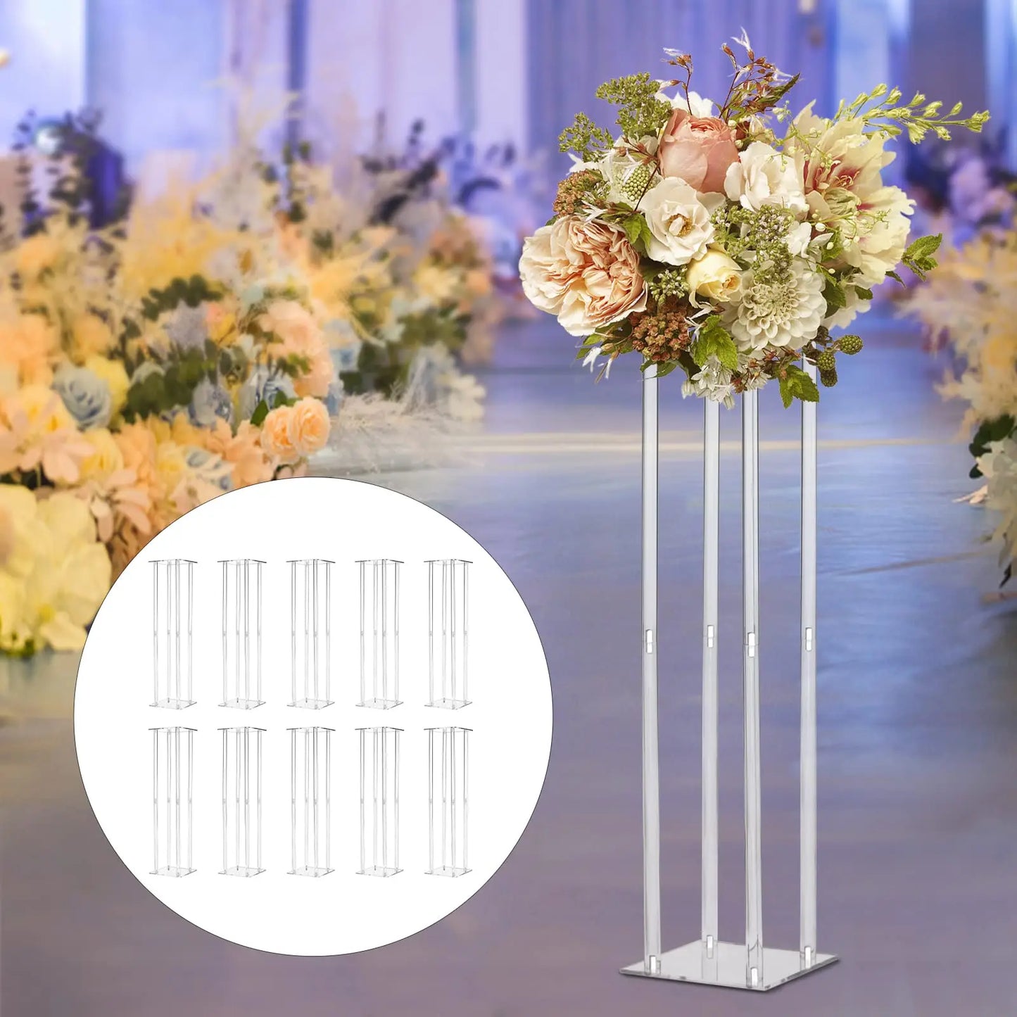 Acrylic Vase Column Stand Set 10 Pieces For Wedding Centerpieces