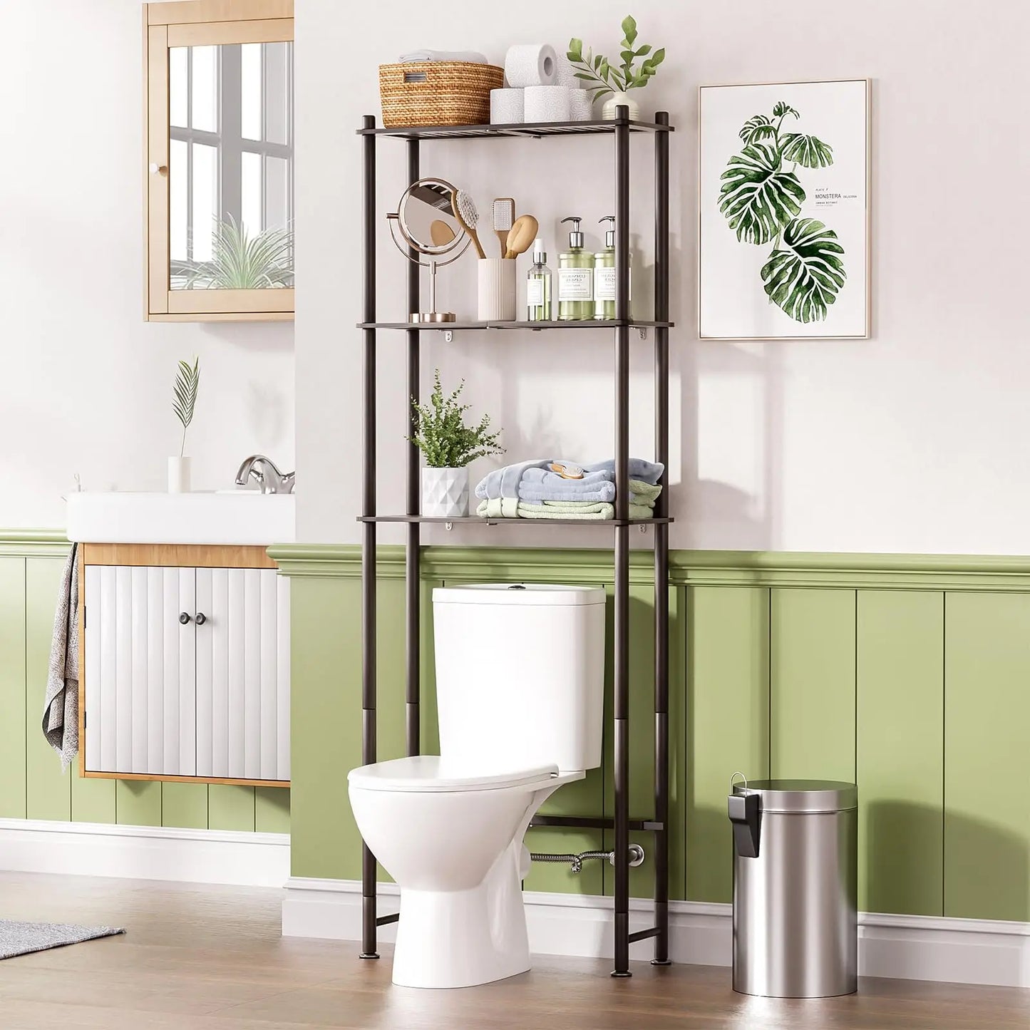 XIUWO Over Toilet Storage Bamboo 3-Tier Organizer Rack