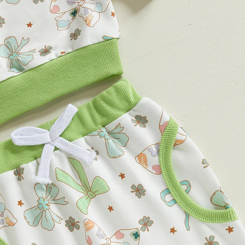 St Patrick's Day Baby Girl Outfit Set Shamrock Print 3Pcs